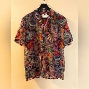 Top man - Sheer abstract floral print button up shirt.